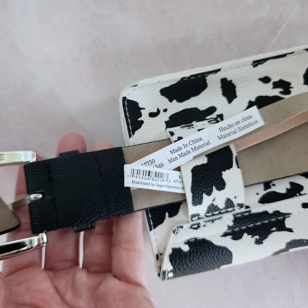 Dairy cow wallet envelope fanny pack belt black white belt women's medium